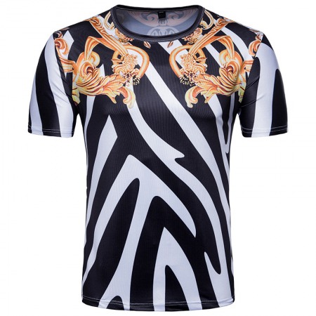 Men's 3D Printing Short Sleeve Wind Royal Texture Printing Zebra Print T-Shirt